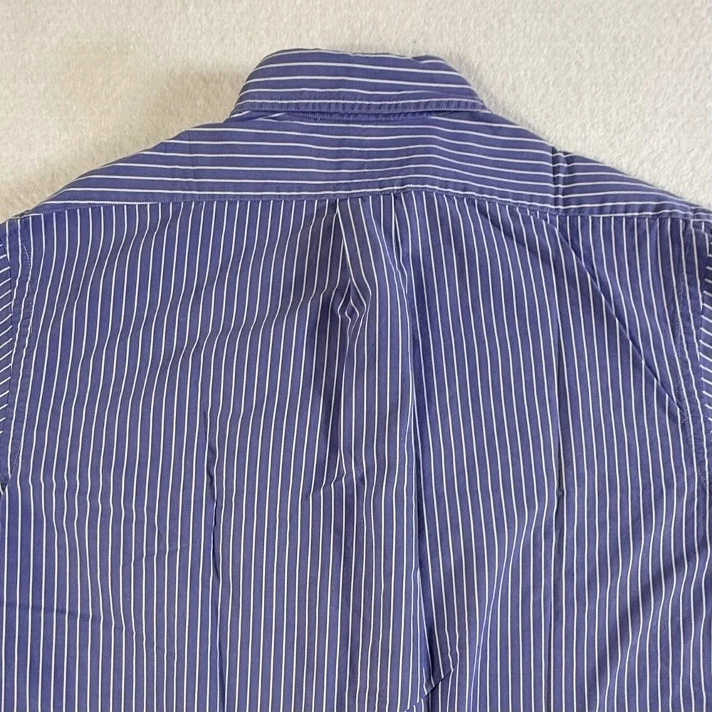 Ralph Lauren Button Down Shirt Mens Large Custom Fit Striped Blue Two Ply Cotton